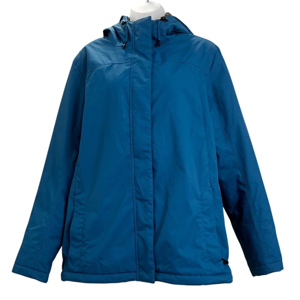 L.L.Bean Winter Jacket Size Large Regular Blue Fleece Lined Hooded 271136 Misses